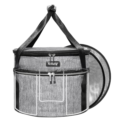 Arineng Kuchenträger Hartseitiges Design, Isoliertasche für Aufläufe, runder isolierter Kühler, Kuchenblech mit Deckel und Griff für heiße und kalte Speisen, Auflaufformen (Grau) von Arineng