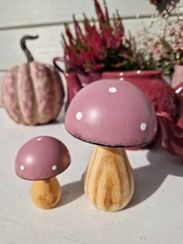 Arinosa Deko Pilze Holz Pinie 2 Stück Lila 5x7 und 8x12cm Herbstdekoration von Arinosa