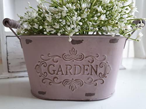 Arinosa Deko Schale Zink Landhaus Shabby Chic Vintage Rosa mit Holzgriffen 18 x 11,5X 10 cm von Arinosa