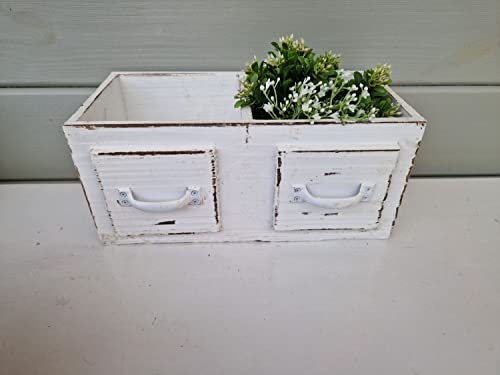 Arinosa Doppel Pflanzschublade Holz Shabby Chic Weiß Vintage 30 Bx16 Tx14 H cm von Arinosa