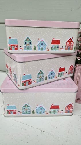 Arinosa Keksdosen Plätzchendosen rechteckig Metall 3er Set Häuschen Rosa Winter Arinosa Keksdosen Plätzchendosen rechteckig Metall 3er Set Häuschen Rosa Winter von Arinosa