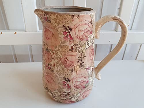Arinosa Landhaus Krug Vintage Kanne Vase Rosen Shabby Chic Steinzeug 22x15x23 cm H von Arinosa