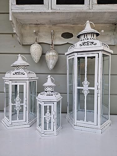 Arinosa Laterne Landhaus Weiss Shabby Chic Lilien Preis ab, Bitte Größe wählen:Mittel 19x16xH36cm von Arinosa