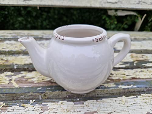 Arinosa Pflanzkanne Teekanne Vintage cremeweiß Keramik 15x9,5xH8cm von Arinosa