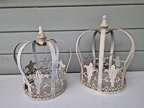 Arinosa Pflanztopf Metall Krone Dekotopf Vintage Weiß Shabby 28,5 o 31,5 cm H Preis ab, Bitte Größe wählen:Klein 24x22x28.5 von Arinosa