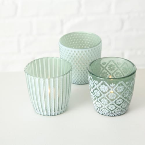 Arinosa Windlicht 3 er Set Grün Landhaus Glas Teelichthalter 7x7,5 oder 9x9 cm Preis ab, Bitte Größe wählen:groß 9x9 cm von Arinosa