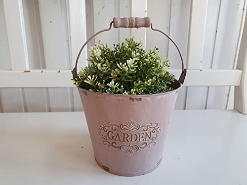 Arinosa Zinkeimer Deko Landhaus Shabby Chic Vintage Rosa mit Holzgriff Ø 18 x 15 cm von Arinosa