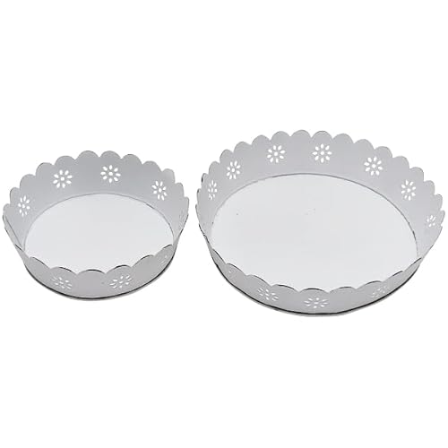 Arinosa Deko Tablett 2erSet Rund weiss Shabby Chic Metall Tablettset von Arinosa