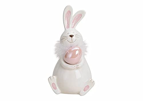 Dekofigur Hase mit Ei Keramik Weiß Rosa 20x11x10 cm Osterdeko von Arinosa