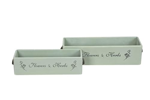 Pflanzkasten hellgrün Holz Blumen und Kräuter mit Griffen 37oder 45 cm, Bitte Größe wählen:klein 37x12xH10.5cm von Arinosa