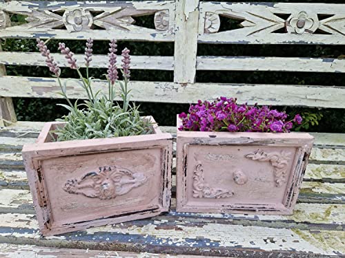 Pflanzschublade Holz Shabby Chic Rosa Vintage 2 er Set von Arinosa