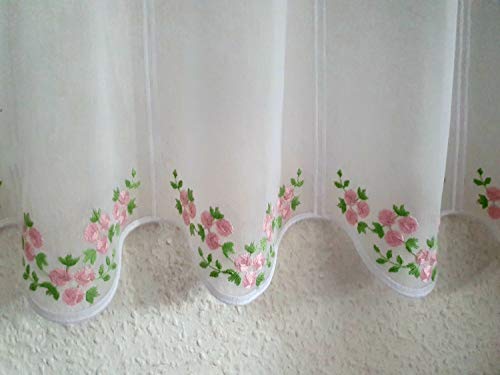 Scheibengardine Röschen Rosen Stick Weiß Rosa 17 cm, 30 cm oder 45 cm Höhe ab 1 Meter, Höhe:17 von Arinosa