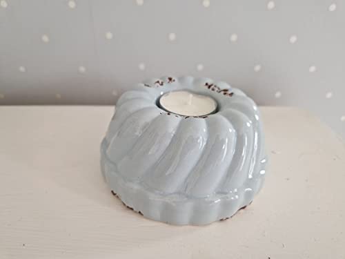 Teelichthalter Backform Kuchen Keramik Ø 12xH5,5cm Hellblau von Arinosa