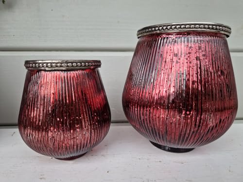 Windlicht Glas Purple Autumn Relief 2er Set Beere antiksilber von Arinosa