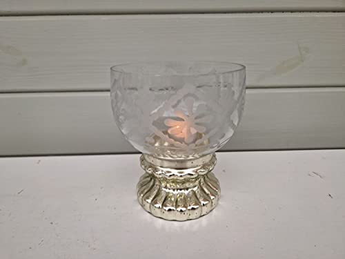 Windlicht Pokal Schale Kerzenhalter Glas geschliffen Silber 15x15x18 cm von Arinosa