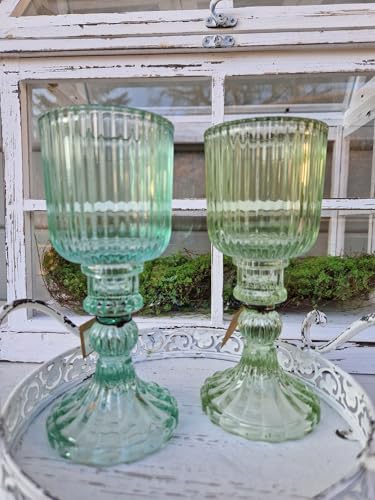 Windlicht auf Fuß Blau Grün Glas 2er Set D8xH18cm Windlicht auf Fuß Blau Grün Glas 2er Set D8xH18cm von Arinosa