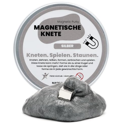 Magnetische Knete Silber - Intelligente Superknete mit Magnet und 6 Wackelaugen - Zauberknete für Kinder & Erwachsene - Knetspielzeug zum Formen, Spielen & Staunen Magnetic Putty Slime Superknete von Aristo Solutions