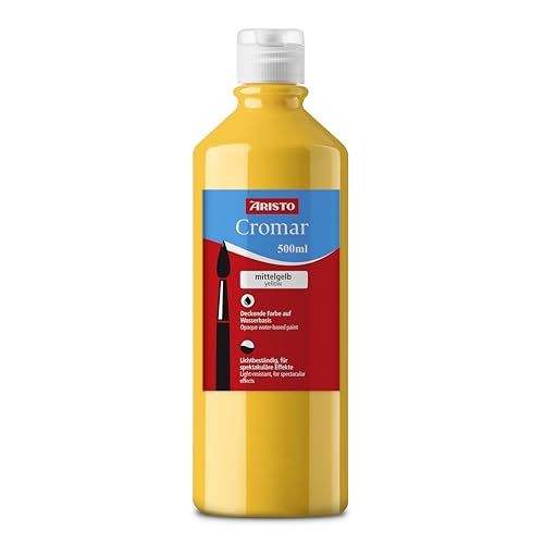 Aristo Acrylfarbe Cromar (Flüssigmalfarbe auf Wasserbasis, Inhalt: 500 ml) mittelgelb von Aristo