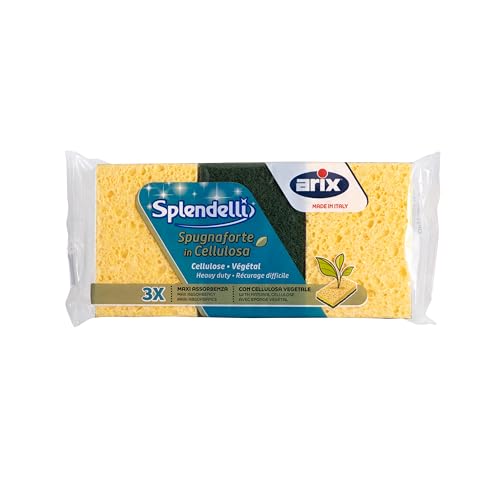 ARIX | 3 Schwämme mit pflanzlicher Zellulose für hartnäckigen Schmutz, Küchenschwämme mit hoher Saugfähigkeit der Linie Splendelli, Schwamm mit starken Schleiffasern, 3 Stück - Made in Italy ARIX | 3 Schwämme mit pflanzlicher Zellulose für hartnäckigen Schmutz, Küchenschwämme mit hoher Saugfähigkeit der Linie Splendelli, Schwamm mit starken Schleiffasern, 3 Stück - Made in Italy von Arix