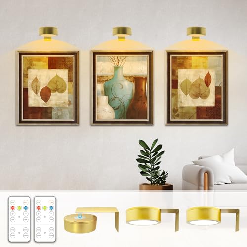 Batterie Bild Licht 3Pack Gold, Drahtlose Malerei Licht mit Fernbedienung, 3 Lighting&Dimmable, Wandkunst Licht für Malerei Akzent Licht &Timer für Bilderrahmen Wall light for pictures von Arixinks