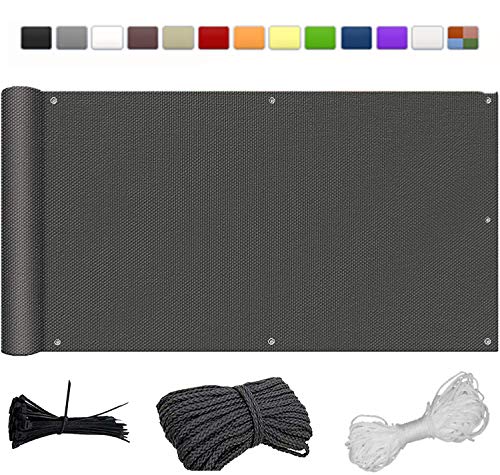 Ariyalk 80x400cm Balkon Sichtschutz Windschutz gartenzaun UV-Schutz Blickdichte Balkon Leitplanke Gartenterrasse 100% Schutz der Privatsphäre Enthalten Kordelzug Mit Kabelbinder/Anthrazit von Ariyalk