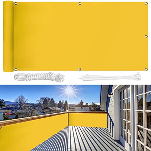 Ariyalk Balkon Sichtschutz 75×200cm Ohne Bohren, 100% Schutz der Privatsphäre,Blickdichte Balkonumspannung Windschutz UV-Schutz Gartenzaun Schwimmbad-Leitplanke,mit Ösen Kabelbinder und Kordel/Gelb von Ariyalk