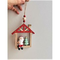 Weihnachtsmannshaus Ornament, Holzhaus Umriss Weihnachtsbaum Dekor Des Hauses Mit Weihnachtsmann Figur Und von ArktosCollectibles