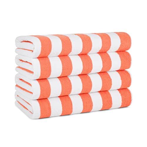 Arkwright California Cabana gestreiftes Oversized Strandtuch 4er Pack Ringgesponnene Baumwolle Doppelgarnstärke - Perfektes Pool-Handtuch, Strandtuch, Badetuch (Extra groß, 76,2 x 177,8 cm) (Coral) von Arkwright LLC
