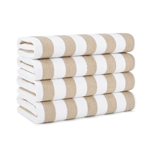 Arkwright California Cabana gestreiftes Oversized Strandtuch 4er Pack Ringgesponnene Baumwolle Doppelgarnstärke - Perfektes Pool-Handtuch, Strandtuch, Badetuch (Extra groß, 76,2 x 177,8 cm) (Beige) von Arkwright LLC