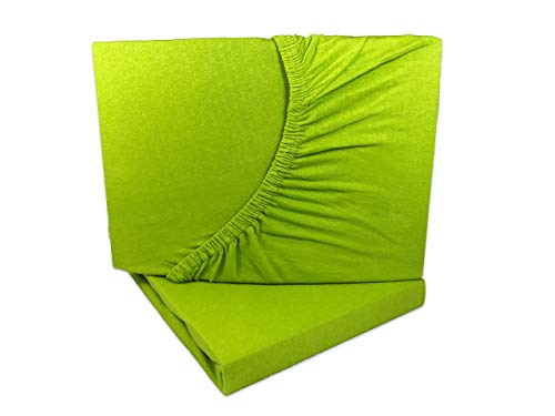 2er Pack Jersey Spannbettlaken 90x200-100x200 cm Apfel grün 100% Baumwolle von Arle-Living