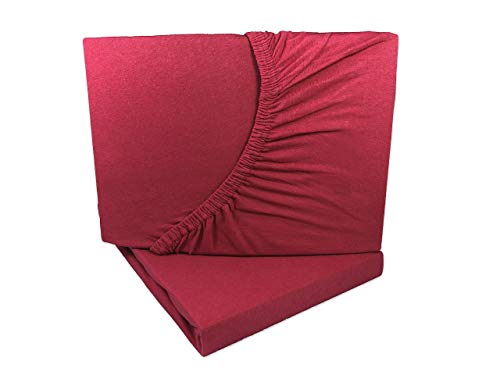 2er Pack Jersey Spannbettlaken 90x200-100x200 cm Bordeaux/weinrot 100% Baumwolle von Arle-Living