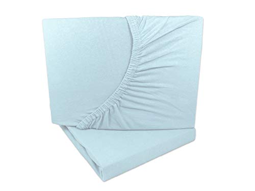 2er Pack Jersey Spannbettlaken 90x200-100x200 cm Hell Blau 100% Baumwolle (Hellblau, 90x200-100x200 cm) von Arle-Living