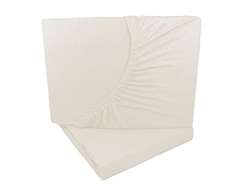 2er Pack Jersey Spannbettlaken 90x200-100x200 cm Natur/Creme 100% Baumwolle von Arle-Living