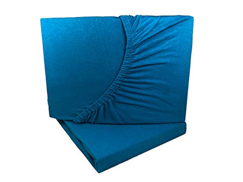 2er Pack Jersey Spannbettlaken 90x200-100x200 cm Petrol 100% Baumwolle von Arle-Living