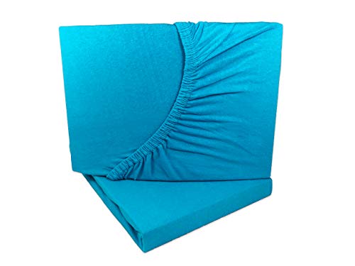 2er Pack Jersey Spannbettlaken 90x200-100x200 cm türkis 100% Baumwolle von Arle-Living