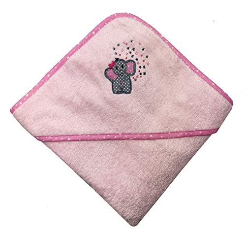 Arle-Living® Baby Kleinkinder Kapuzen-Handtuch Bestickt mit Elefant Motiv 100x100 cm Frottee Baumwolle (Rosa) von Arle-Living