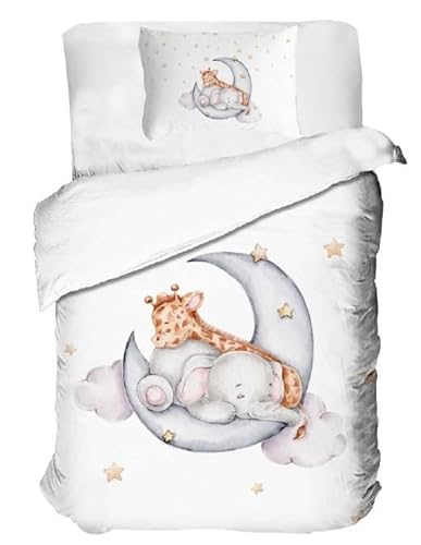 Arle-Living 2 TLG. Baby/Kinder Bettwäsche - Zwergen Edition - 100x135 cm + 40x60 cm - 100% Baumwolle (Elefant und Giraffe) von Arle-Living