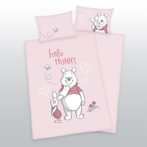 Arle-Living 3 TLG. Baby Bettwäsche Set mit Wende Motiv: Winnie Pooh - 100x135 cm + 40x60 cm + 1 Spannbettlaken 70x140 cm (rosa) von Arle-Living