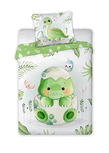 Arle-Living 3 TLG. Baby Kinder Bettwäsche Set - 100x135 cm + 40x60 cm + 1 Spannbettlaken in weiß 60x120-70x140 cm -100% Baumwolle (Dino) von Arle-Living