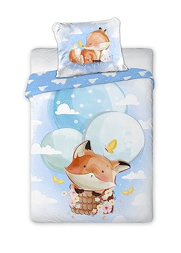 Arle-Living 3 TLG. Baby Kinder Bettwäsche Set - 100x135 cm + 40x60 cm + 1 Spannbettlaken in weiß 60x120-70x140 cm -100% Baumwolle (Fuchs) von Arle-Living