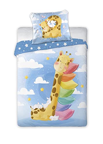 Arle-Living 3 TLG. Baby Kinder Bettwäsche Set - 100x135 cm + 40x60 cm + 1 Spannbettlaken in weiß 60x120-70x140 cm -100% Baumwolle (Giraffe) von Arle-Living