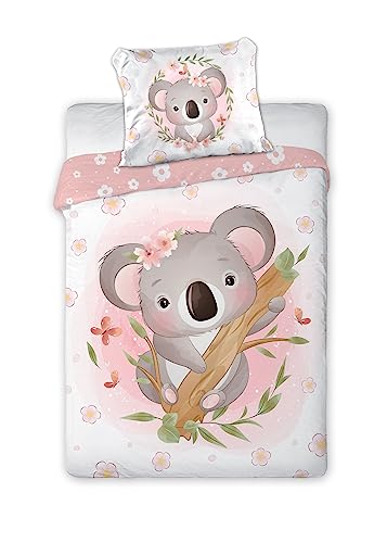 Arle-Living 3 TLG. Kinder Baby Bettwäsche Set - Koala Bär - 100x135 cm + 40x60 cm + 1 Spannbettlaken in weiß 70x140 cm - 100% Baumwolle von Arle-Living