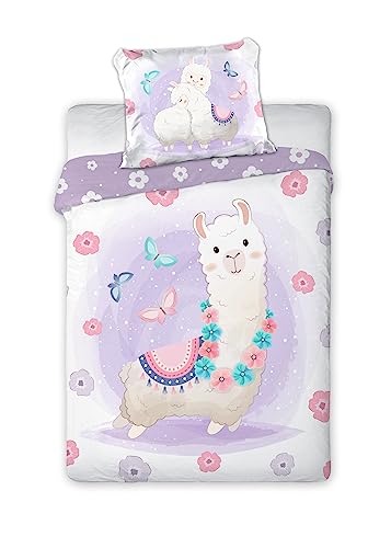 Arle-Living 3 TLG. Kinder Baby Bettwäsche Set - Lama - 100x135 cm + 40x60 cm + 1 Spannbettlaken in weiß 70x140 cm -100% Baumwolle von Arle-Living