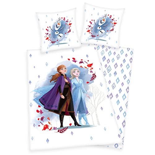 Arle-Living Frozen - Die Eiskönigin 2 Bettwäsche mit Wende Motiv 135x200 cm + 80x80 cm (blau-weiß, Renforcé) von Arle-Living