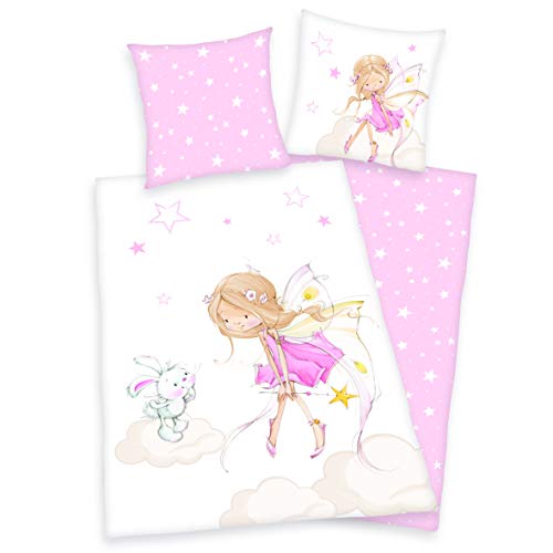 Arle-Living Kinder Wende Bettwäsche Kleine Fee 135x200 cm + 80x80 cm - 100% Baumwolle von Arle-Living