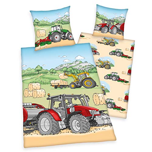 Arle-Living Kinder Wende Bettwäsche Traktor 135x200 cm + 80x80 cm (Flanell) von Arle-Living