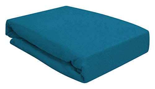 Spannbettlaken für Wasserbett Boxspringbett oder Übergrößen 180x200-200x220 cm - hochwertige 190 gr/m² - breites Farbsortiment (Petrol blau/Petrol Blue) von Arle-Living