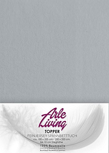 Arle-Living Topper Spannbettlaken/Spannbetttuch - Fein Jersey - 180x200-200x200 cm - 10cm Steghöhe - 170 g/m² - Boxspringbett- Rundumgummi (Silber/Argent/Silver) von Arle-Living