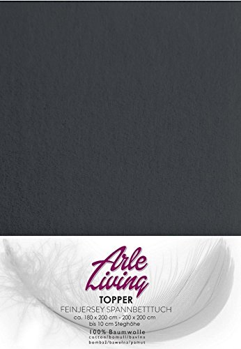 Arle-Living Topper Spannbettlaken/Spannbetttuch - Fein Jersey - 180x200-200x200 cm - 10cm Steghöhe - 170 g/m² - Boxspringbett- Rundumgummi (anthrazit/anthrasite) von Arle-Living