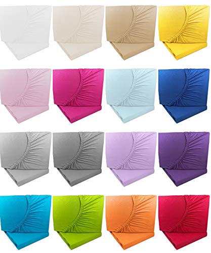 Doppelpack Kinder Jersey Spannbetttuch/Spannbettlaken 70x140 100% Baumwolle Rundumgummi (violett) von Arle-Living